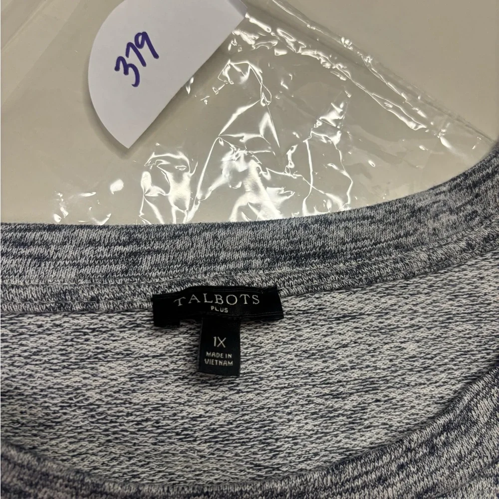 Talbots Puff Shoulder Space Dye Gray Ruffle Hem Dress Size 1X Minimalist Office - Picture 6 of 6